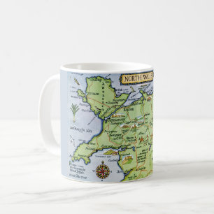 De Café Caneca com Mapa Colorido Antigo do Norte do País d