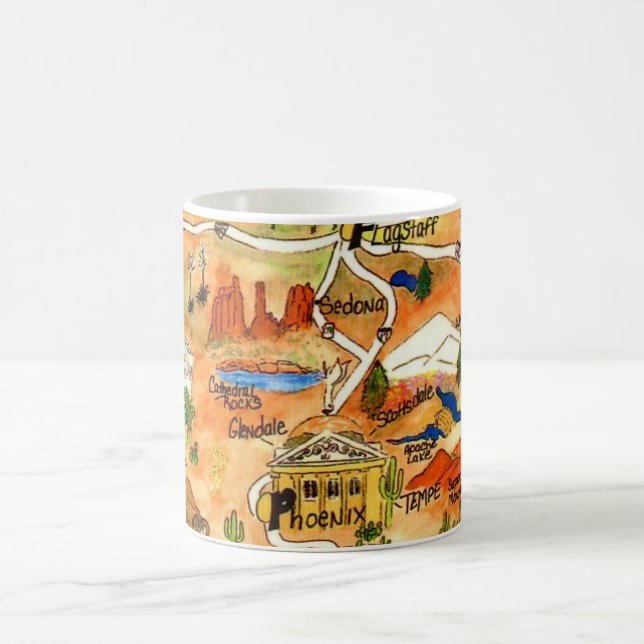 De Café Caneca com Mapa Colorido Ilustrado do Arizona (Centro)