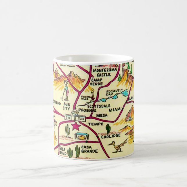 De Café Caneca com Mapa Colorido Ilustrado do Arizona (Centro)