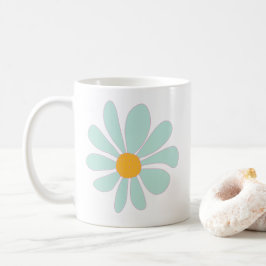 De Café caneca com margarida desenhada à mão em verde past