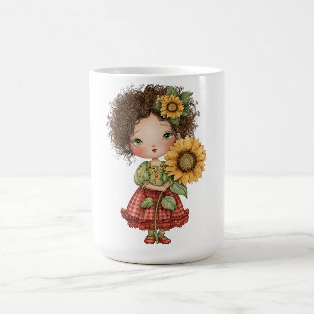 De Café Caneca com Menina Segurando Girassol (Centro)