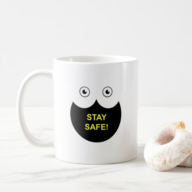 De Café Caneca com mensagem Fique Seguro (Com Donut)