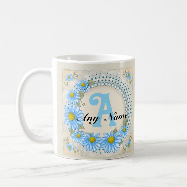 De Café caneca com monograma Blue Daisy (Esquerda)