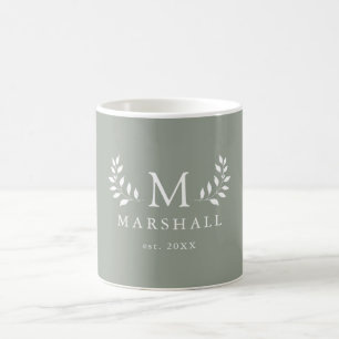 De Café Caneca com Monograma Floral Moderno Verde Nome da 