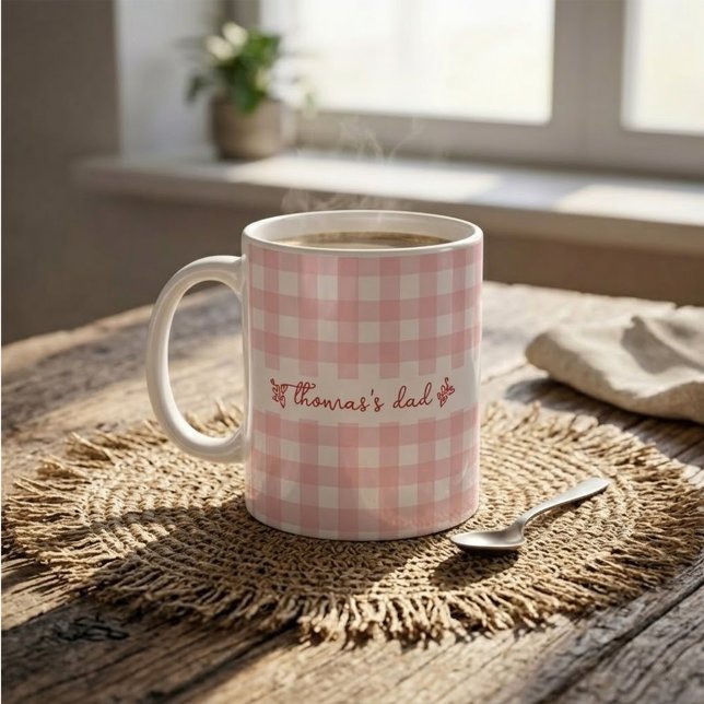 De Café Caneca com Nome Personalizado e Padrão Xadrez Fofo (Criador carregado)