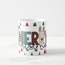 Caneca com padrão festivo "NATAL FELIZ"