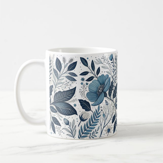 De Café Caneca com padrão floral azul moderno (Esquerda)