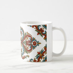 De Café Caneca com Padrão Rosemaling Norueguês e Simetria 