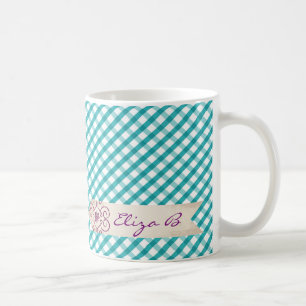 De Café Caneca com padrão xadrez azul e branco Monogram