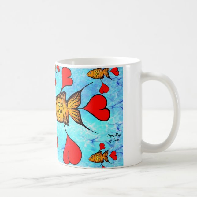 De Café Caneca com peixes alaranjados e corações (Direita)