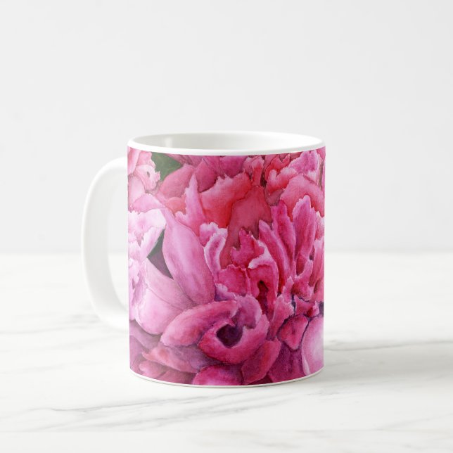 De Café Caneca com peônias misturadas ao redor (Frente Esquerda)