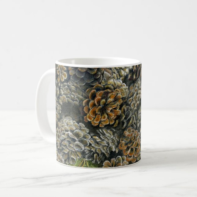 De Café Caneca com Pinecones caído ao redor (Frente Esquerda)