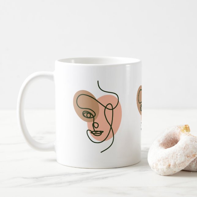 De Café Caneca com rosto em cores terrosas orgânicas (Com Donut)