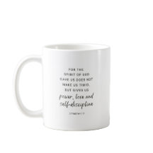 Caneca com versículo bíblico 2 Timóteo 1:7