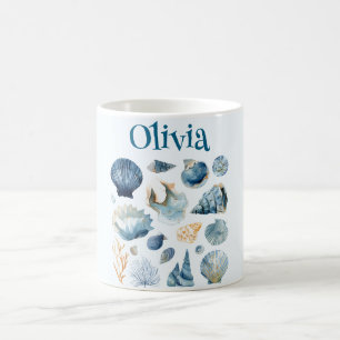 De Café Caneca Conchas Azuis Nome Personalizado