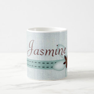 De Café Caneca conhecida personalizada - fita azul e flor