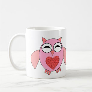 De Café Caneca cor-de-rosa da coruja do coração do amor