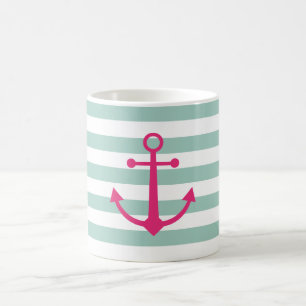 De Café Caneca cor-de-rosa listrada da âncora