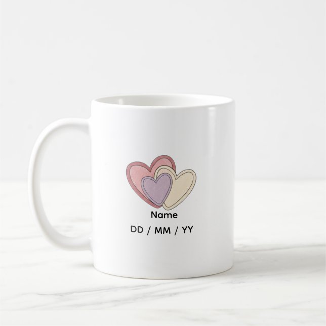 De Café Caneca Coração Personalizado com Nome e Data (Esquerda)