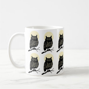 De Café Caneca Coruja Minimalista Floresta Preta e Branca 