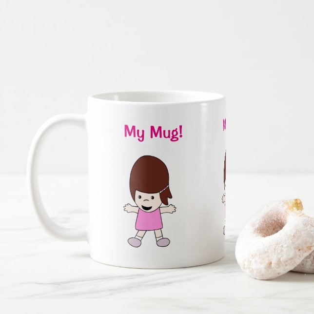 De Café Caneca customizável da menina dos desenhos (Com Donut)