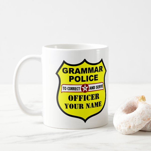 De Café Caneca customizável da polícia da gramática (Com Donut)