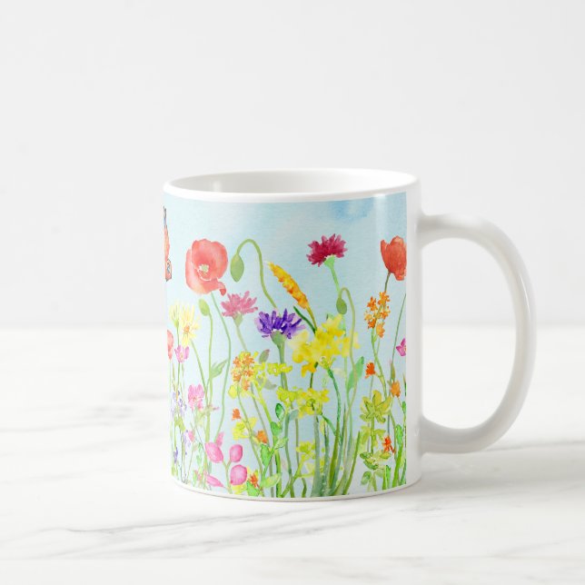 De Café caneca da aguarela das flores selvagens e das (Direita)