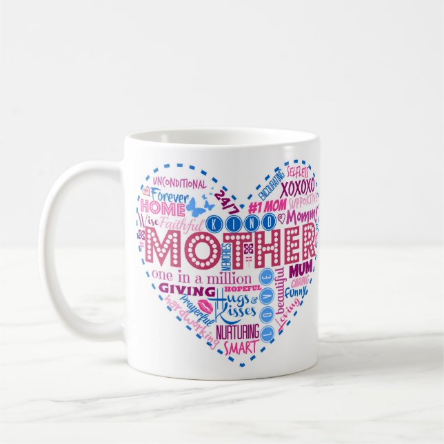 De Café Caneca da arte da palavra do coração da mãe (Esquerda)