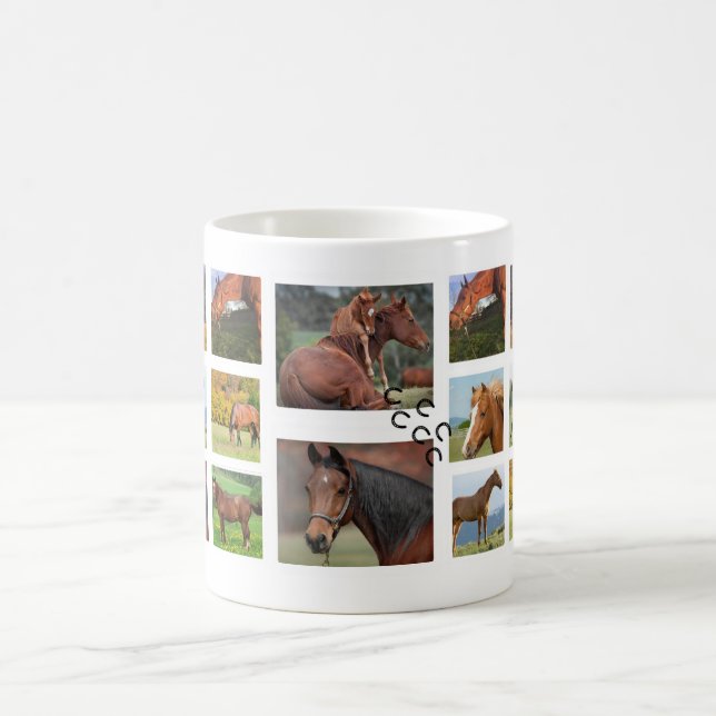 De Café Caneca da foto da colagem do cavalo (redonda) (Centro)