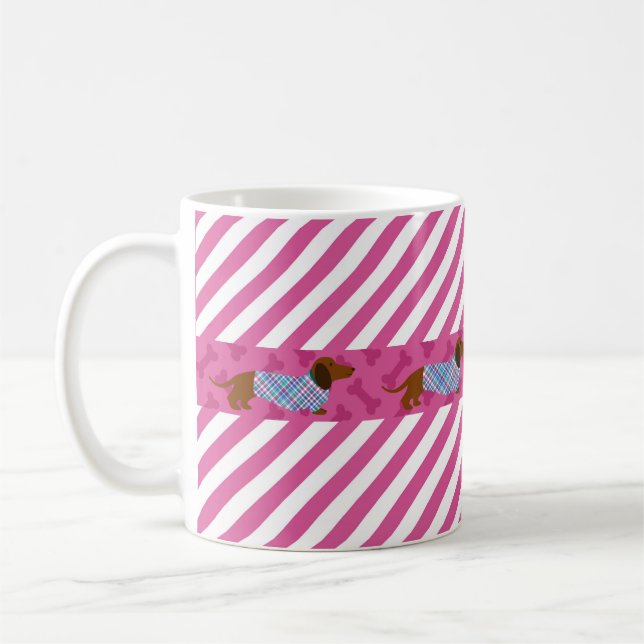 De Café Caneca Dachshund com Faixa Rosa (Esquerda)