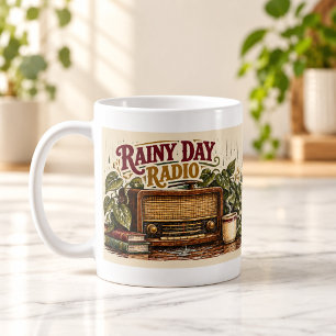 De Café Caneca Dia Chuvoso Rádio Xilogravura Vintage