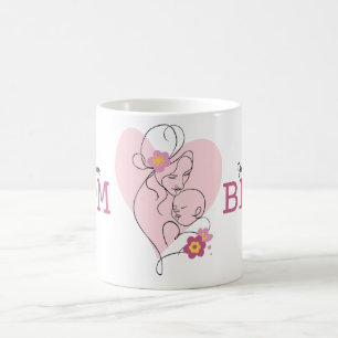 De Café Caneca Dia das Mães Arte Linear Mãe e Bebê Preto R