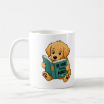 Caneca do Cachorro Dourado Fofo Lendo Livro