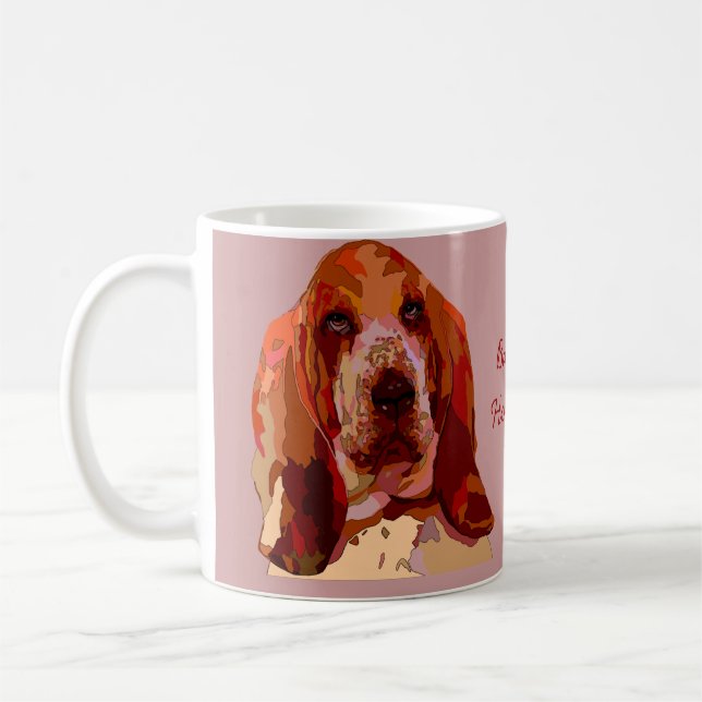 De Café Caneca do cão do Bassett em cores brilhantes (Esquerda)