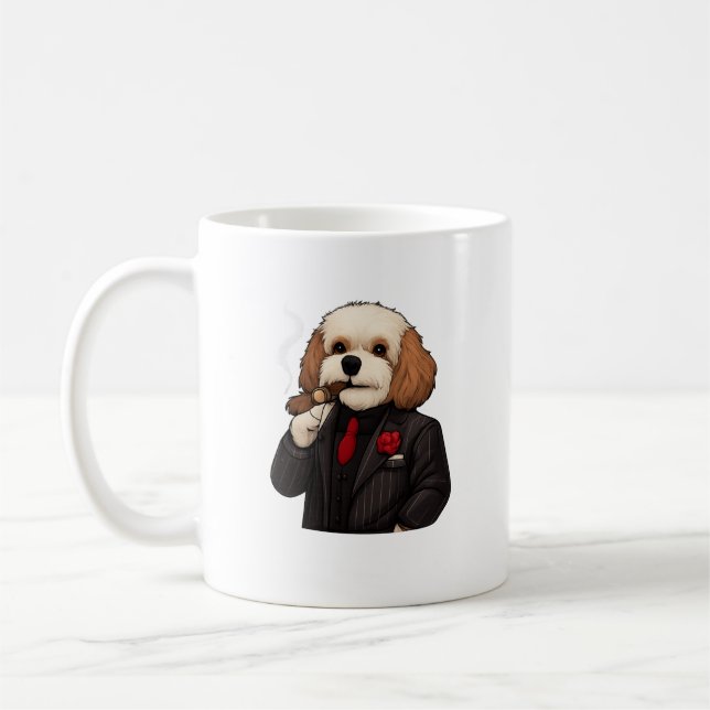 De Café Caneca do Cavapoo Don - Cachorro Mafioso Engraçado (Esquerda)