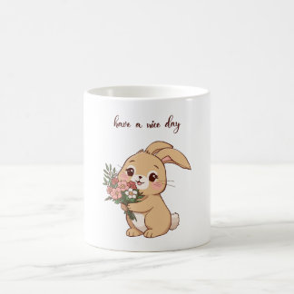 De Café Caneca do Coelho Sorridente Segurando uma Flor | “