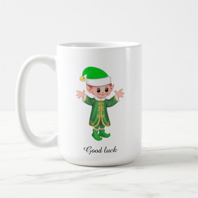 De Café Caneca do Elfo da Sorte Moderna e Rótulo (Esquerda)