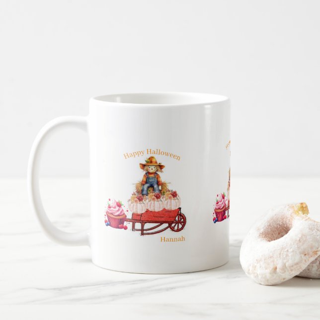 De Café Caneca do Espantalho Feliz Dia das Bruxas (Com Donut)