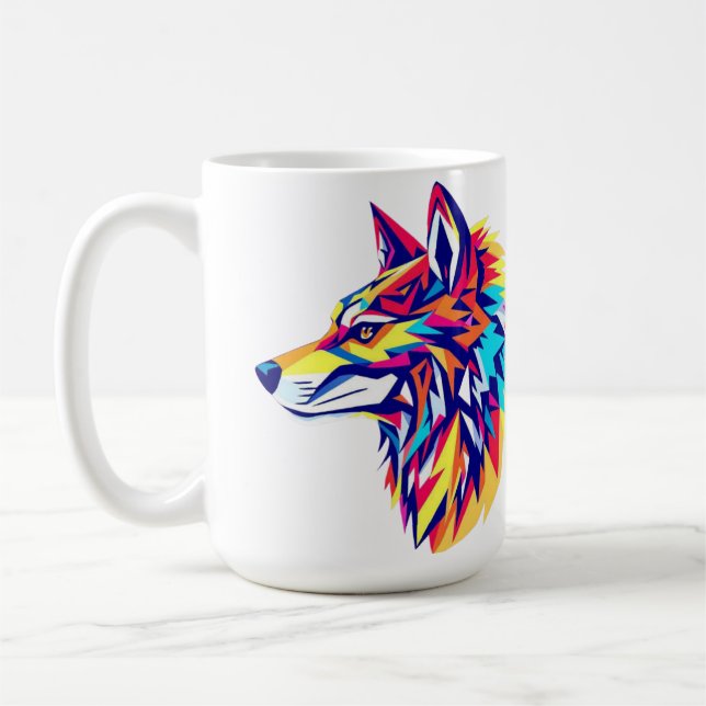 De Café Caneca do Lobo Geométrico Colorido (Esquerda)