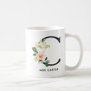 De Café Caneca do monograma, monograma floral C, presente