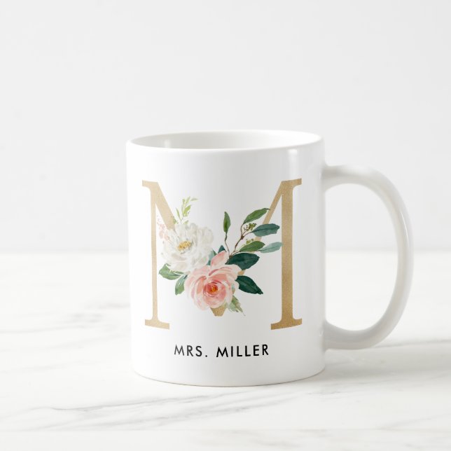 De Café Caneca do monograma, monograma floral M, presente (Direita)