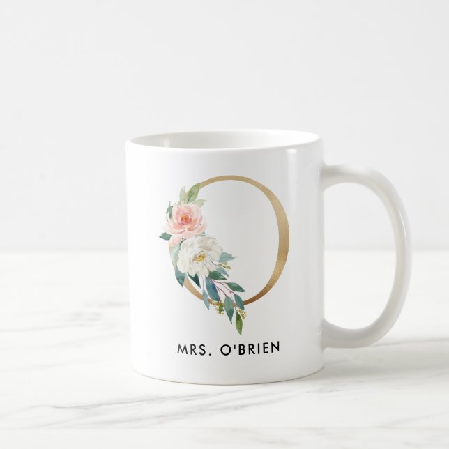 De Café Caneca do monograma, monograma floral O, presente (Direita)