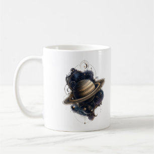 De Café Caneca do Planeta Celestial Saturn com Anéis Doura