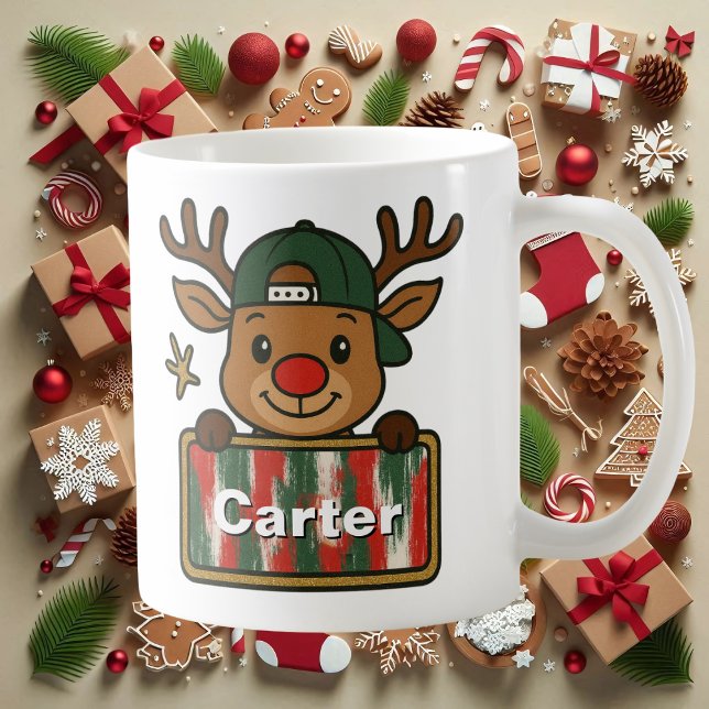 De Café Caneca do Renas Cute Rudolph com Boné Verde para M (Cute Rudolph Green Cap Reindeer Mug for Boys
)