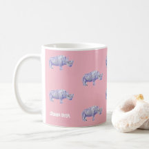 Caneca do rinoceronte do rosa do estilo do vintage