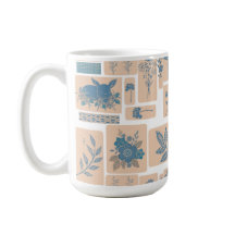 Caneca Elegante Coelho Botânico Azul e Padrão Flor