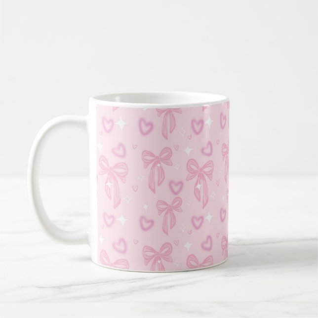 De Café Caneca Estética com Corações e Laço Rosa (Esquerda)