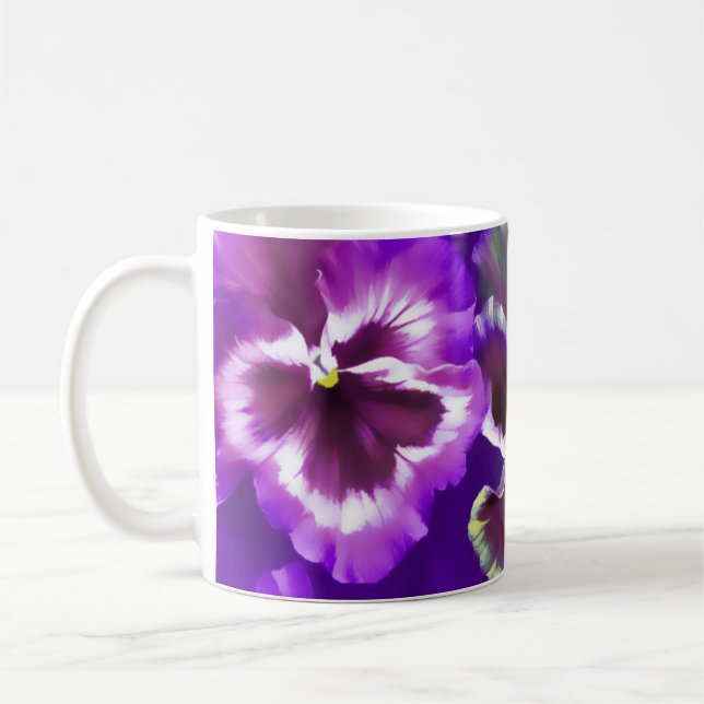 De Café Caneca estilizado roxa da arte da flor dos Pansies (Esquerda)