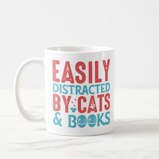 De Café Caneca Facilmente Distraído por Gatos e Livros (Esquerda)