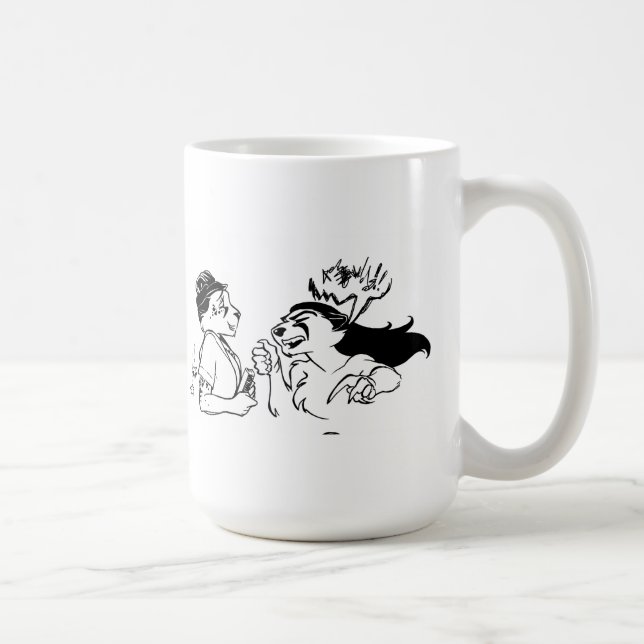 De Café Caneca feliz/irritada do cliente (Direita)